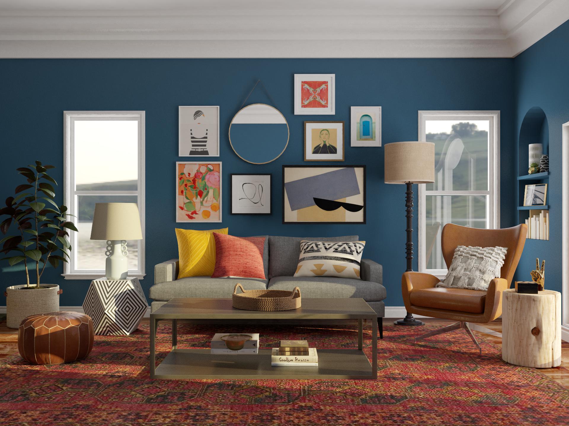 Eclectic style blue living room